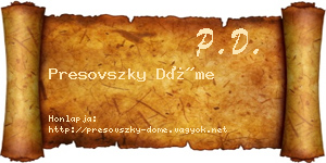 Presovszky Döme névjegykártya